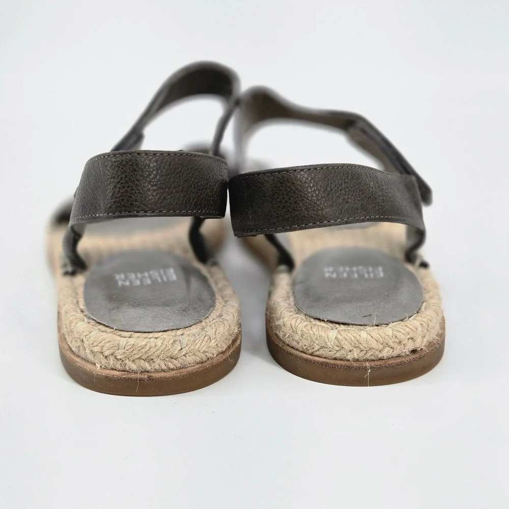 Eileen Fisher Willow Brown Leather Espadrille Flat Slingback Sandals Size 8 VGUC